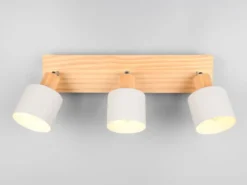 LED Deckenstrahler Hellgrau mit Holz 3-flammig, Breite 45cm