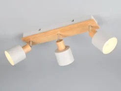 LED Deckenstrahler Hellgrau mit Holz 3-flammig, Breite 45cm