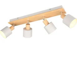 LED Deckenstrahler Hellgrau mit Holz 4-flammig, Breite 60cm