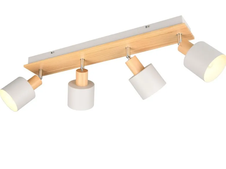 LED Deckenstrahler Hellgrau mit Holz 4-flammig, Breite 60cm