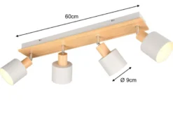 LED Deckenstrahler Hellgrau mit Holz 4-flammig, Breite 60cm