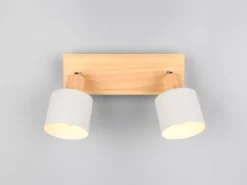 LED Deckenstrahler Hellgrau mit Holz 2-flammig, Breite 30cm