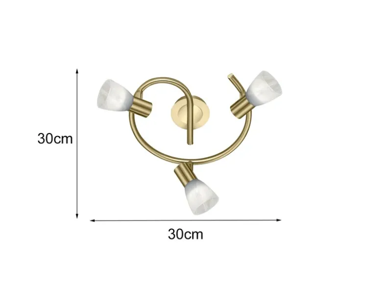 LED Deckenstrahler LEVISTO 3-flammig Messing Glasschirme schwenkbar, Ø 30cm