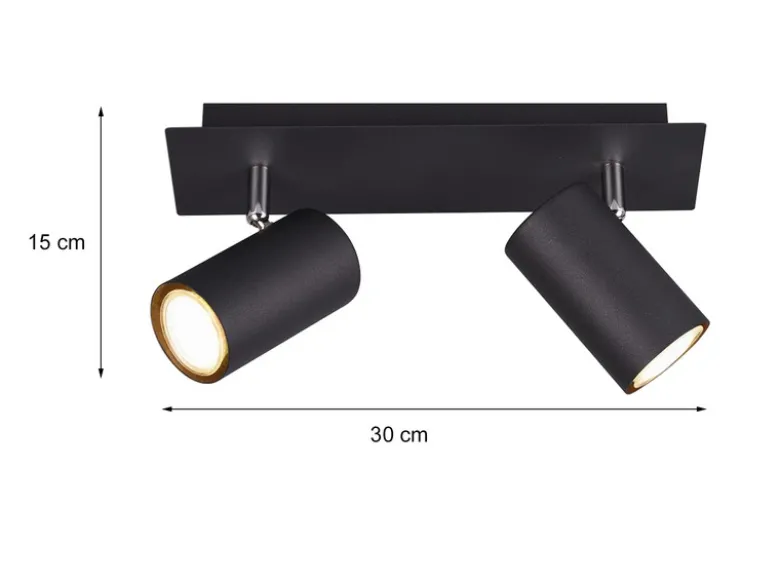 LED Deckenstrahler Metall Schwarz 2-flammig, Breite 30cm