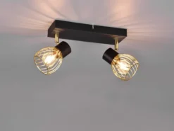 LED Deckenstrahler mit Gitter Lampenschirmen in Gold, Breite 30cm