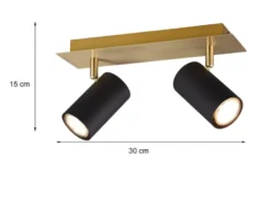 LED Deckenstrahler Schwarz Gold 2-flammig, Breite 30cm