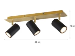 LED Deckenstrahler Schwarz Gold 3-flammig, Breite 48cm