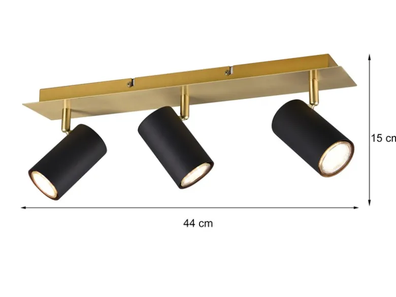 LED Deckenstrahler Schwarz Gold 3-flammig, Breite 48cm