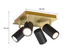 LED Deckenstrahler Schwarz Gold 4-flammig, Quadrat 24cm