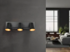 LED Deckenstrahler Schwarz Gold 3-flammig, Breite 46cm