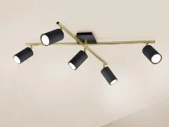 LED Deckenstrahler Schwarz Gold 5-flammig, Arme verstellbar, Breite 77,4cm