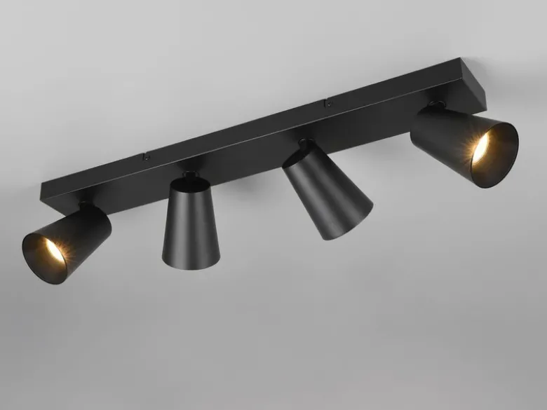 LED Deckenstrahler Schwarz Gold 4-flammig, Breite 64cm