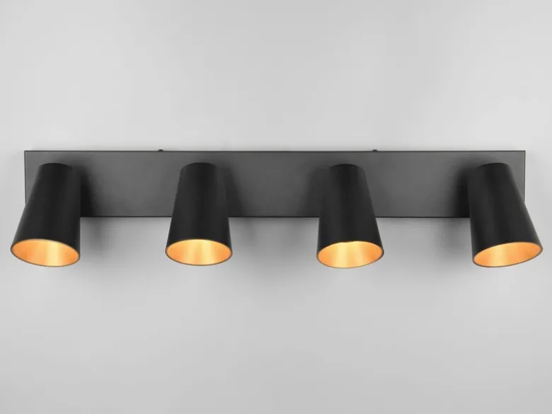 LED Deckenstrahler Schwarz Gold 4-flammig, Breite 64cm