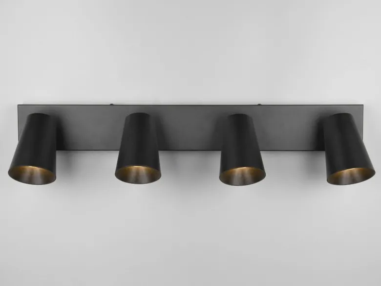 LED Deckenstrahler Schwarz Gold 4-flammig, Breite 64cm
