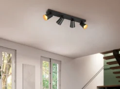 LED Deckenstrahler Schwarz Gold 4-flammig, Breite 64cm
