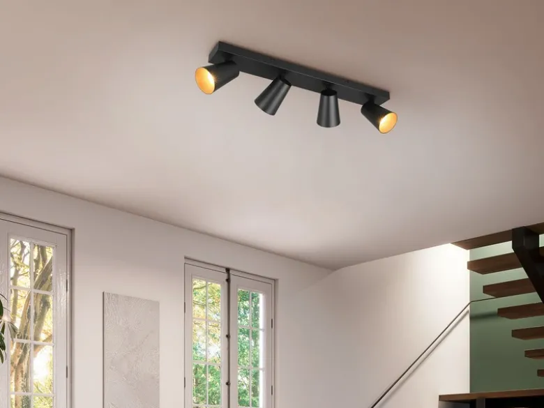 LED Deckenstrahler Schwarz Gold 4-flammig, Breite 64cm