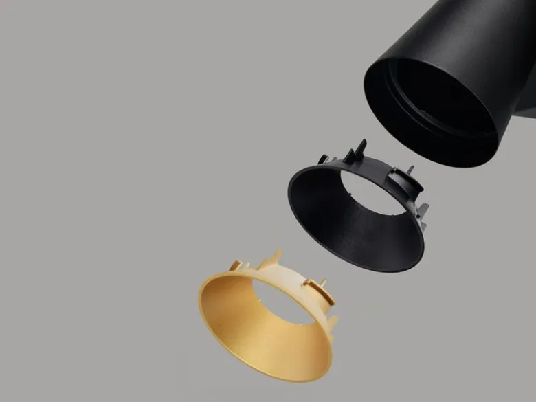 LED Deckenstrahler Schwarz Gold 4-flammig, Breite 64cm