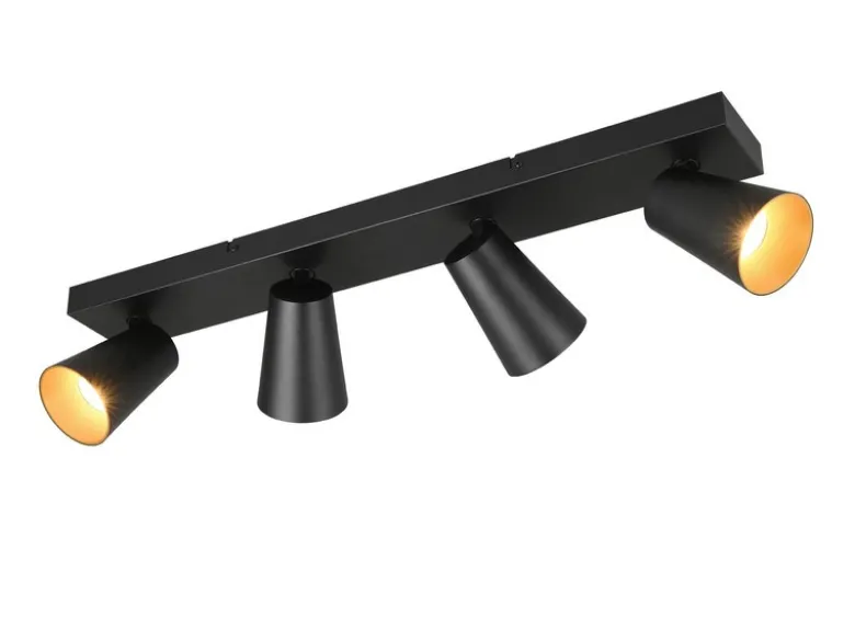 LED Deckenstrahler Schwarz Gold 4-flammig, Breite 64cm