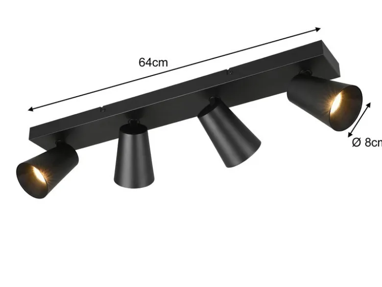 LED Deckenstrahler Schwarz Gold 4-flammig, Breite 64cm