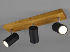 LED Deckenstrahler Schwarz mit Holz 3-flammig, Breite 44cm