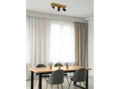 LED Deckenstrahler Schwarz mit Holz 3-flammig, Breite 44cm