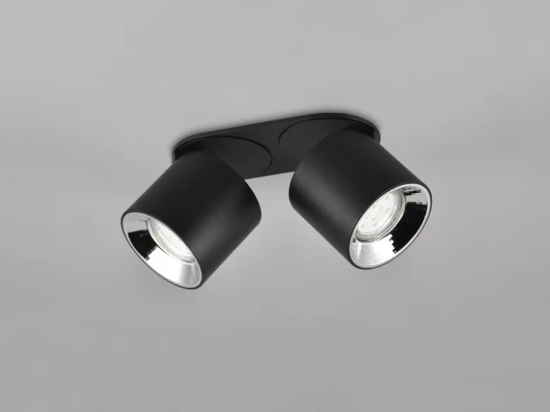 LED Deckenstrahler Schwarz 2 Spots schwenkbar dimmbar, Breite 18cm