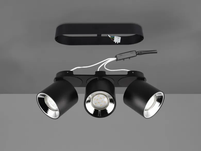 LED Deckenstrahler Schwarz 3 Spots schwenkbar dimmbar, Breite 27cm