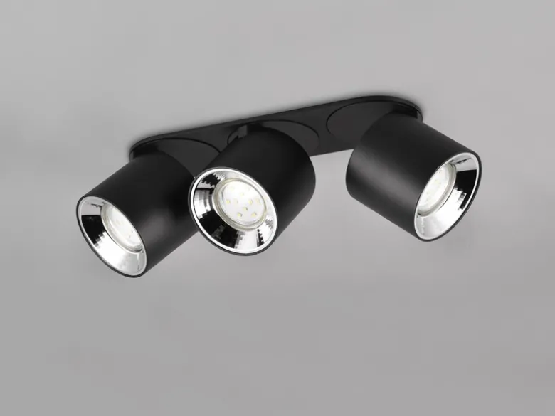 LED Deckenstrahler Schwarz 3 Spots schwenkbar dimmbar, Breite 27cm
