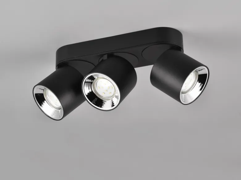 LED Deckenstrahler Schwarz 3 Spots schwenkbar dimmbar, Breite 27cm
