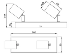 LED Deckenstrahler Silber, Balken 2-flammig dimmbar, Breite 26cm