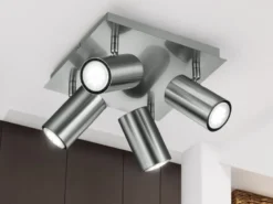 LED Deckenstrahler Silber 4-flammig, Quadrat 24cm