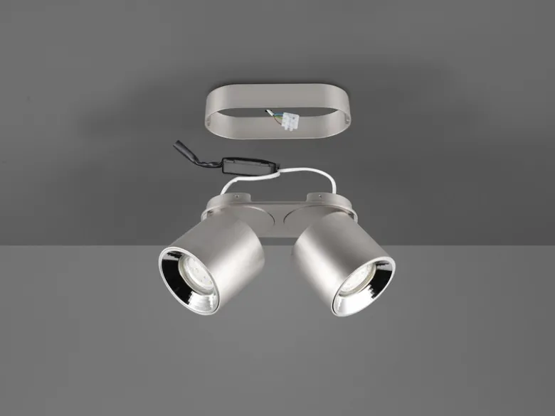 LED Deckenstrahler Silber 2 Spots schwenkbar dimmbar, Breite 18cm