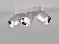LED Deckenstrahler Silber 3 Spots schwenkbar dimmbar, Breite 27cm