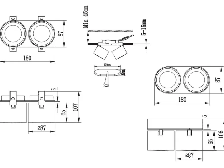 LED Deckenstrahler TAURUS 2-flammig Schwarz, Breite 18cm