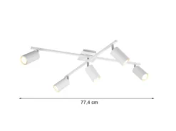 LED Deckenstrahler Weiß 5-flammig, verstellbare Spots, Breite 77,5cm