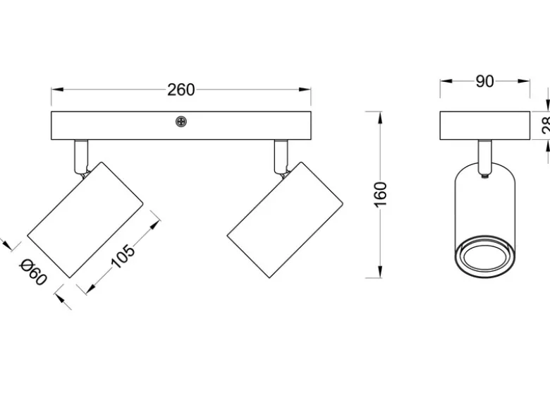 LED Deckenstrahler Weiß mit Holz 2-flammig, Breite 26cm