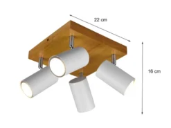 LED Deckenstrahler Weiß mit Holz 4-flammig, Quadrat 22cm