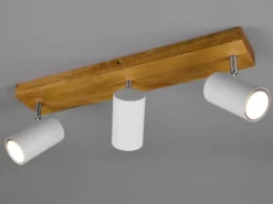 LED Deckenstrahler Weiß mit Holz 3-flammig, Breite 44cm