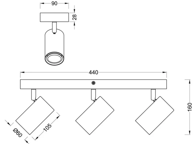 LED Deckenstrahler Weiß mit Holz 3-flammig, Breite 44cm