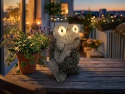 LED Deko Solarleuchte Froschlampe aus Kunststoff in Grau, Höhe 21cm
