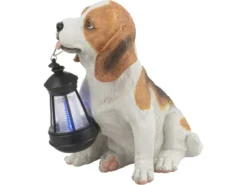 LED Deko Solarleuchte Hundelampe Beagle mit Laterne in Braun-Weiß, Höhe 26cm