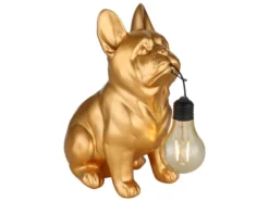 LED Deko Solarleuchte Hundelampe Bulldogge in Gold, Höhe 24,5cm