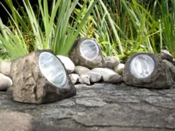 LED DEKO Solarsteine für den Garten & Außenbereich - 3er SET, grau