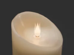 LED Echtwachskerze mit Flamme & Timer, Ø 7,5cm, Höhe 17,5cm, Batteriebetrieb