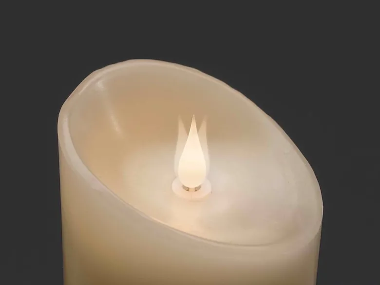 LED Echtwachskerze mit Flamme & Timer, Ø 7,5cm, Höhe 17,5cm, Batteriebetrieb
