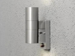 LED Edelstahl Up-Down Außenwandleuchte mit Bewegungsmelder, Höhe 20cm, Silber
