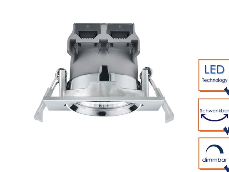 LED Einbaustrahler Decke 2er Set eckig schwenkbar dimmbar Chrom glänzend 5,5W