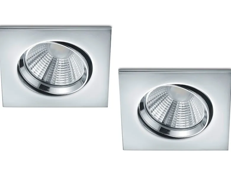 LED Einbaustrahler Decke 2er Set eckig schwenkbar dimmbar Chrom glänzend 5,5W