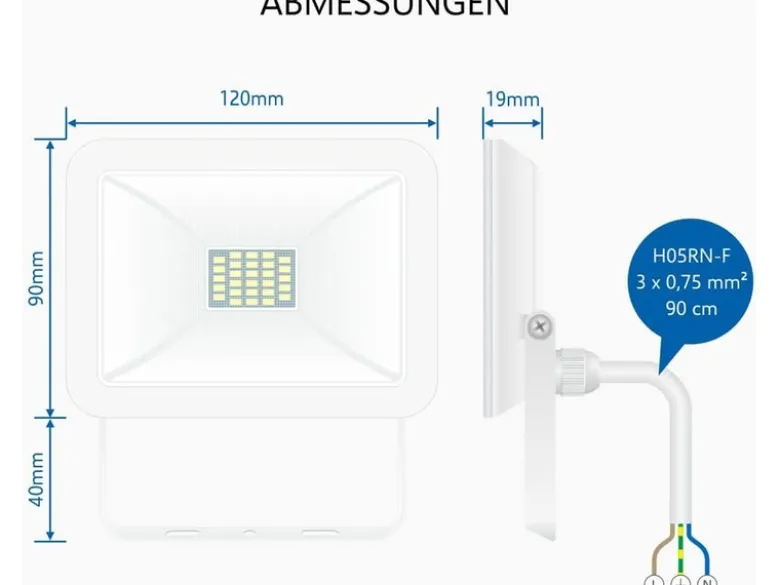 LED Flutlichtstrahler Aluminium Weiß Sicherheitsglas, 10 Watt, IP54