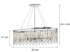 LED Großer Kronleuchter 6-flammig mit filigranem Kristall Glas Chrom, 92cm Breit